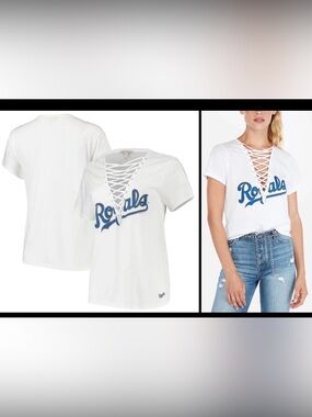 Kansas City Royals Women's Lace-Up V-Neck T-Shirt - White - Medium